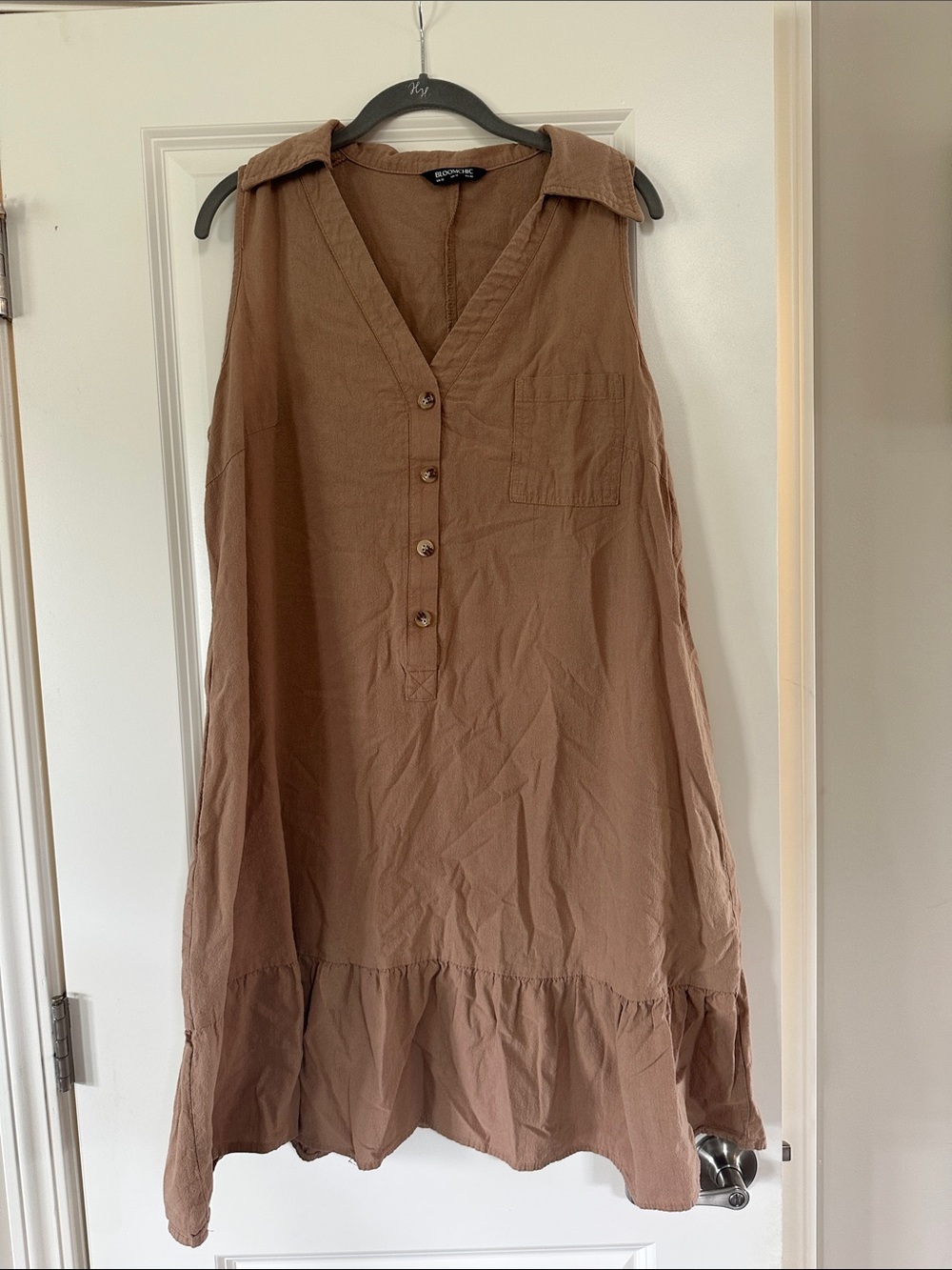 BloomChic Sleeveless V-Neck Tiered Mini Dress in Brown